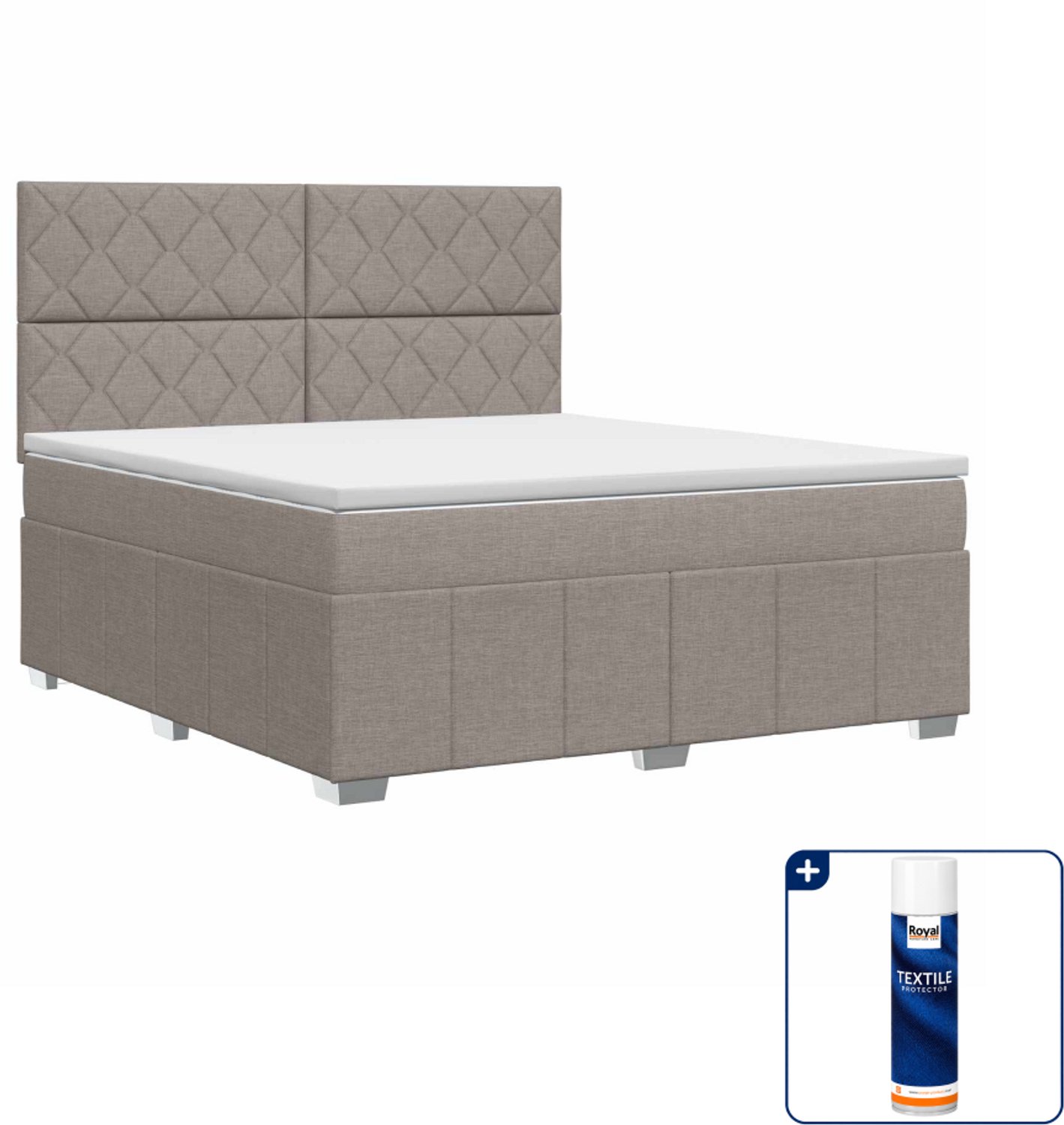 vidaXL boxspringbed met matras - 140 x 190 cm - taupe - Inclusief textielbeschermer 500 ml