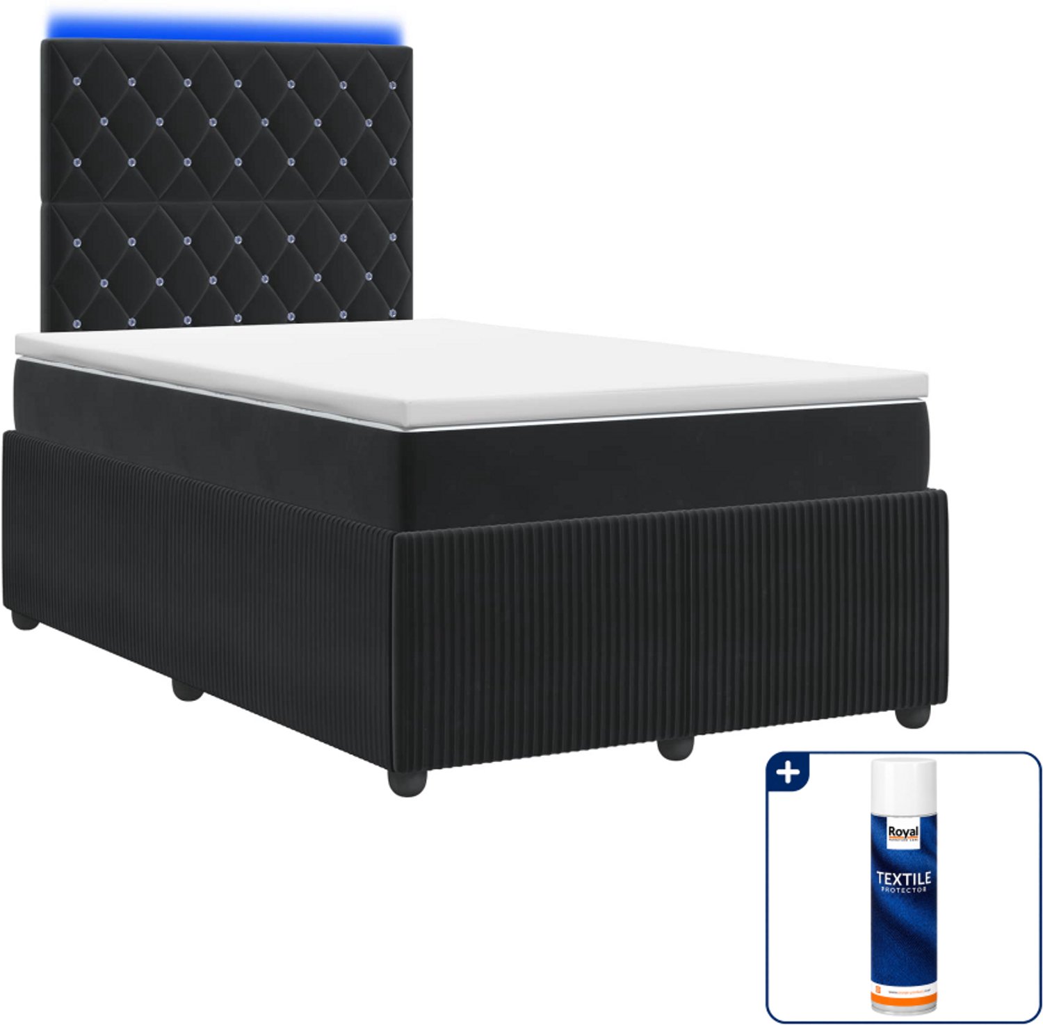 vidaXL led boxspring met matras - 120 x 190 cm - zwart - Inclusief textielbeschermer 500 ml