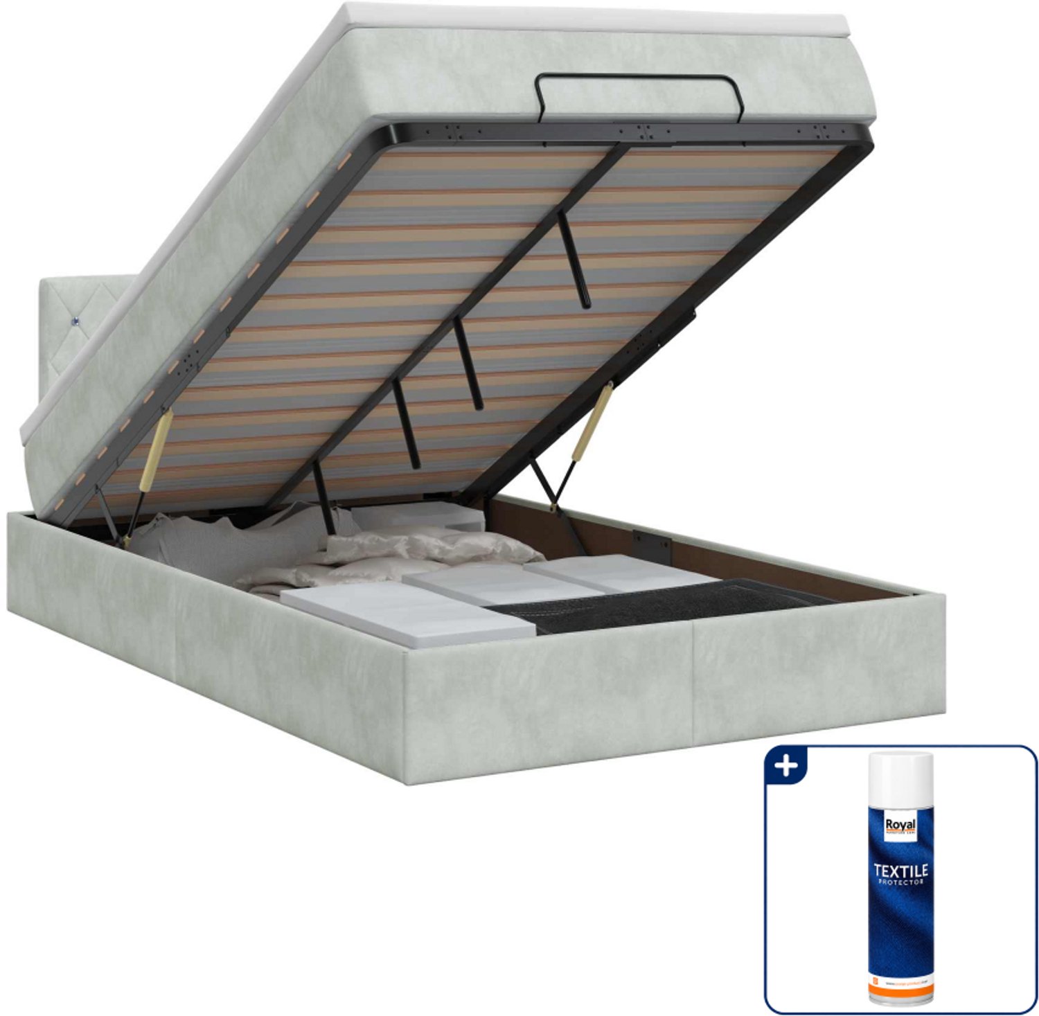 vidaXL ottoman bed met matras - 120 x 200 cm - fluweel - lichtgrijs - Inclusief textielbeschermer 500 ml