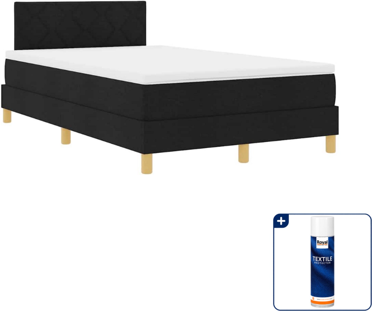 vidaXL LED boxspringbed - 120 x 190 cm - zwart - Inclusief textielbeschermer 500 ml