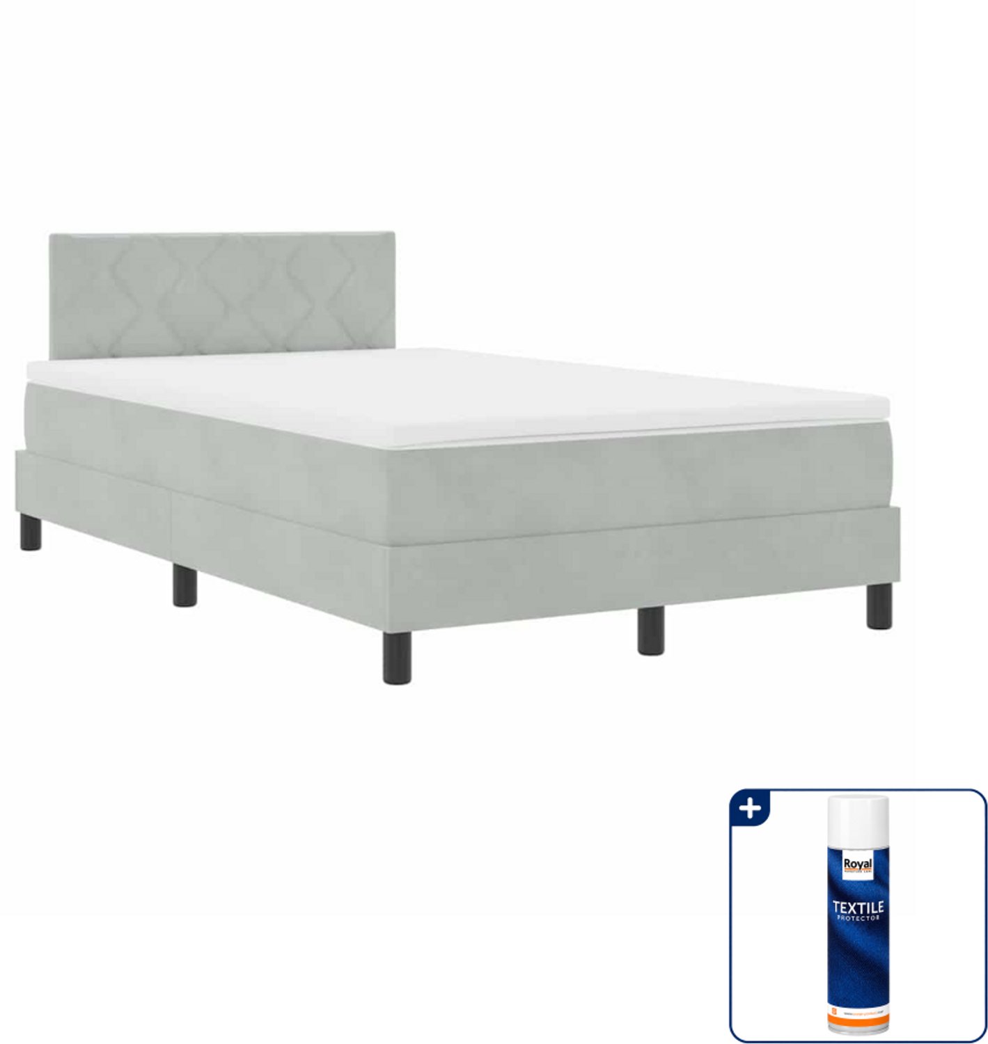 vidaXL LED boxspring bed - 120 x 200 cm - fluweel - lichtgrijs - Inclusief textielbeschermer 500 ml