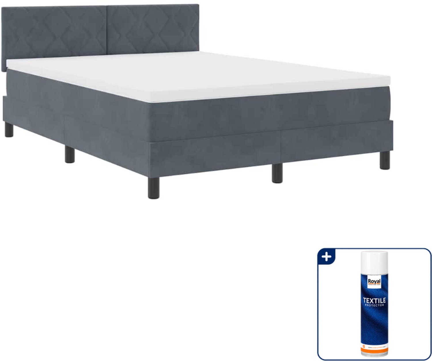 vidaXL LED boxspring bed - small double 140 x 200 cm - donkergrijs - Inclusief textielbeschermer 500 ml