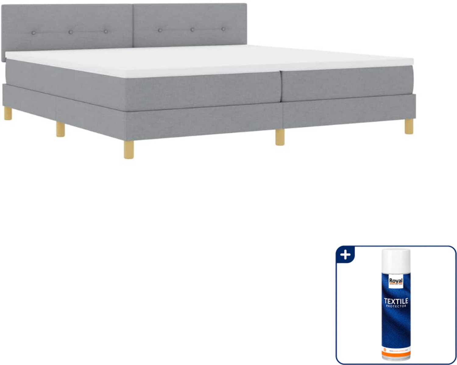 vidaXL boxspring met LED - Super kingsize - 200 x 200 cm - lichtgrijs - Inclusief textielbeschermer 500 ml