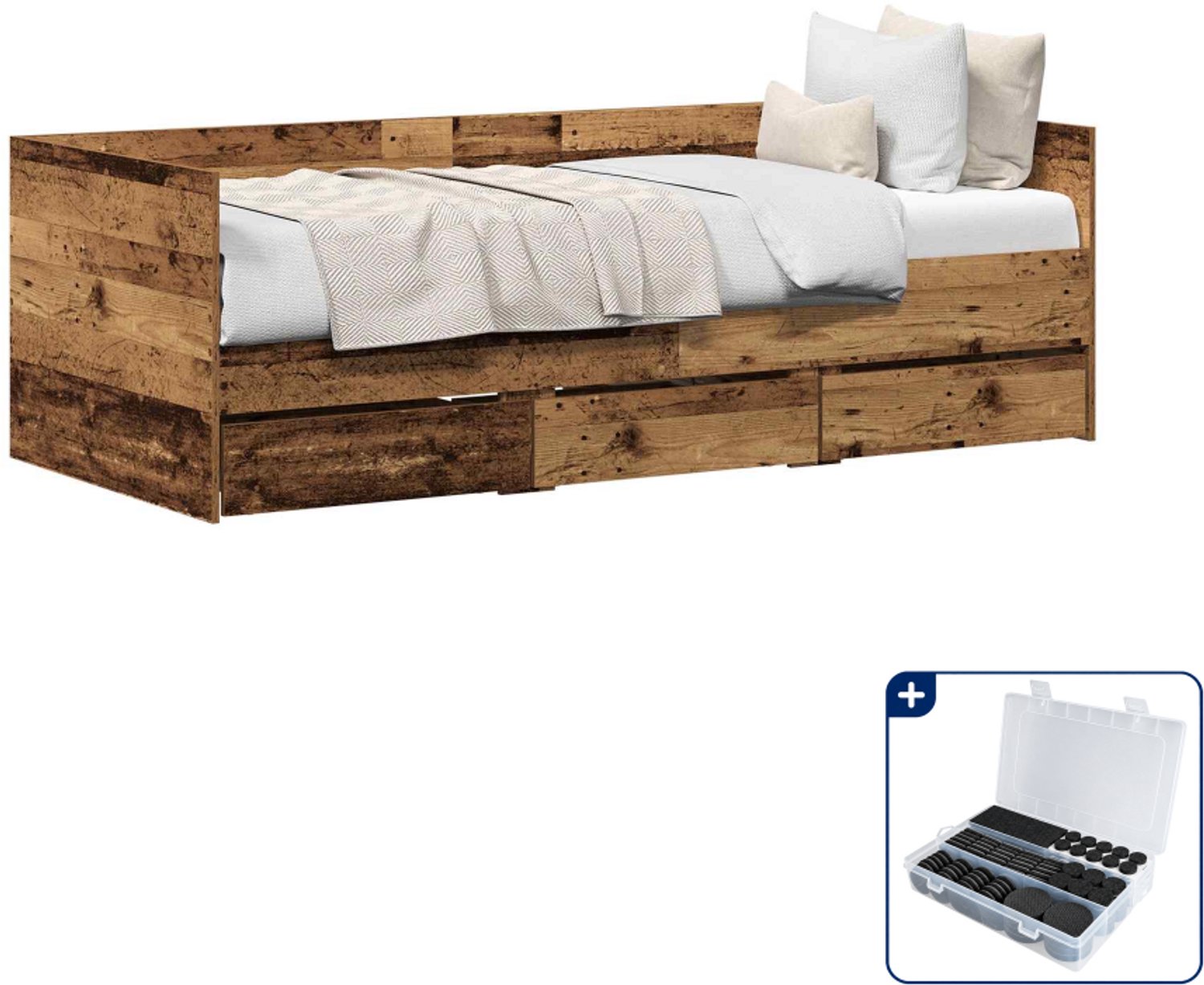 vidaXL dagbed - 90 x 200 cm - bewerkt hout - oud hout - Inclusief antikrasvilt 177-delig Lichtgrijs