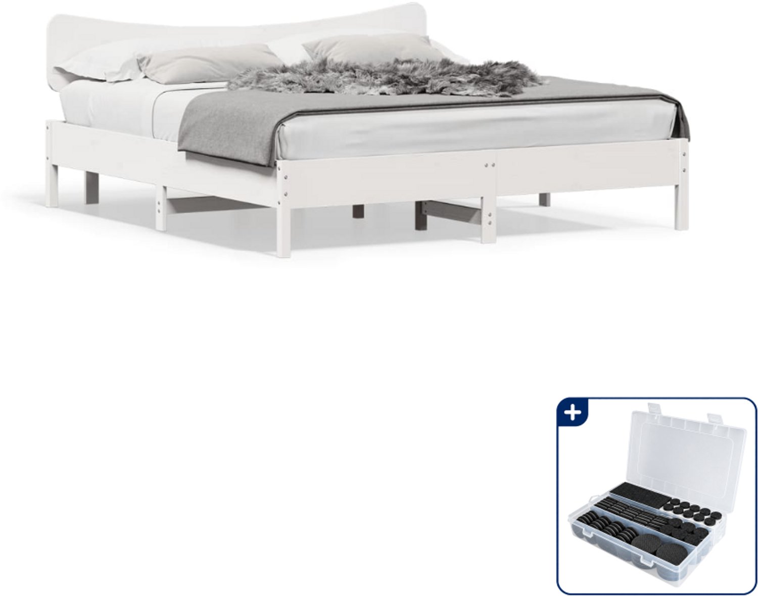 vidaXL bedframe - 200 x 200 cm - massief grenenhout - wit - Inclusief antikrasvilt 177-delig Bruin