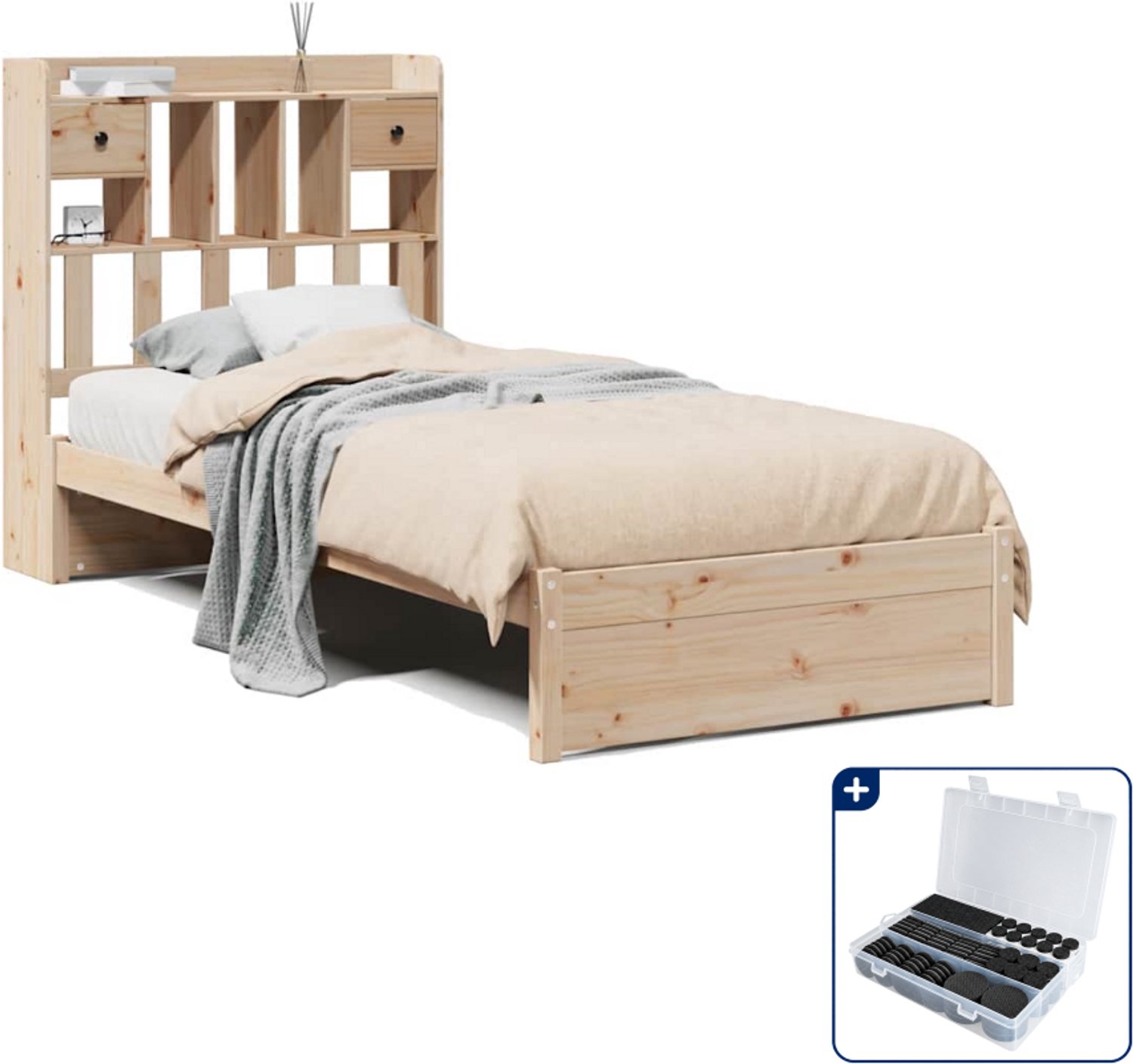 vidaXL bed met boekenkast - 75 x 190 cm - massief grenenhout - Inclusief antikrasvilt 177-delig Bruin