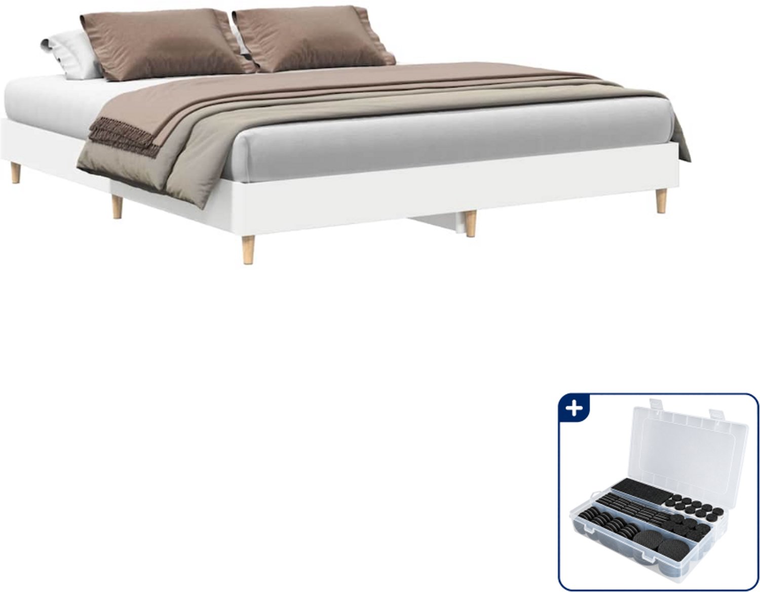 vidaXL bedframe - 200 x 200 cm - bewerkt hout - wit - Inclusief antikrasvilt 177-delig Bruin