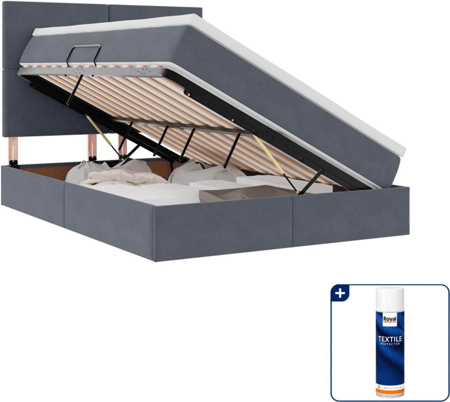 vidaXL opbergbed met matras - Small double - 140 x 200 cm - donkergrijs - Inclusief textielbeschermer 500 ml