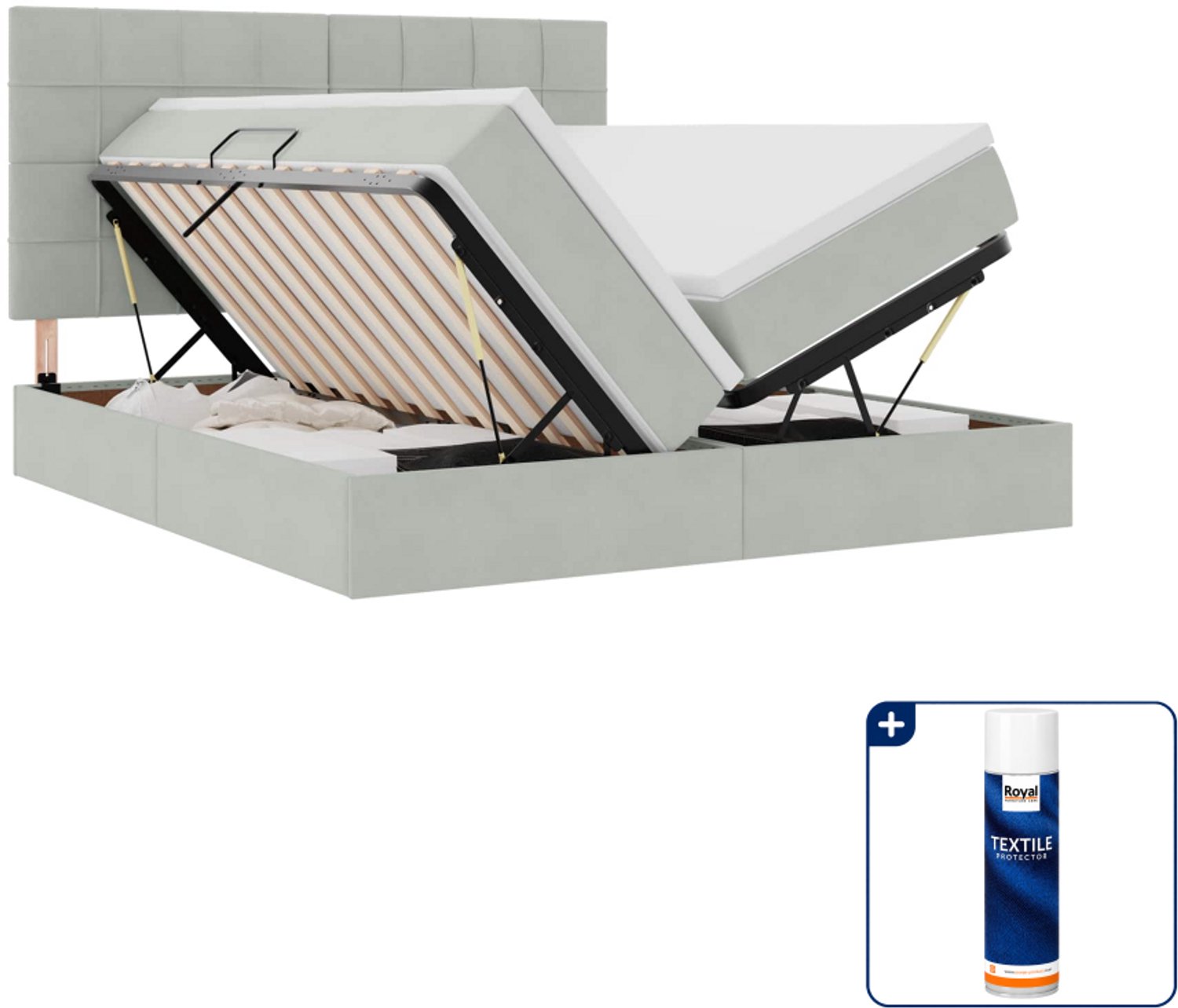 vidaXL opbergbed - 200 x 200 cm - fluweel - lichtgrijs - Inclusief textielbeschermer 500 ml
