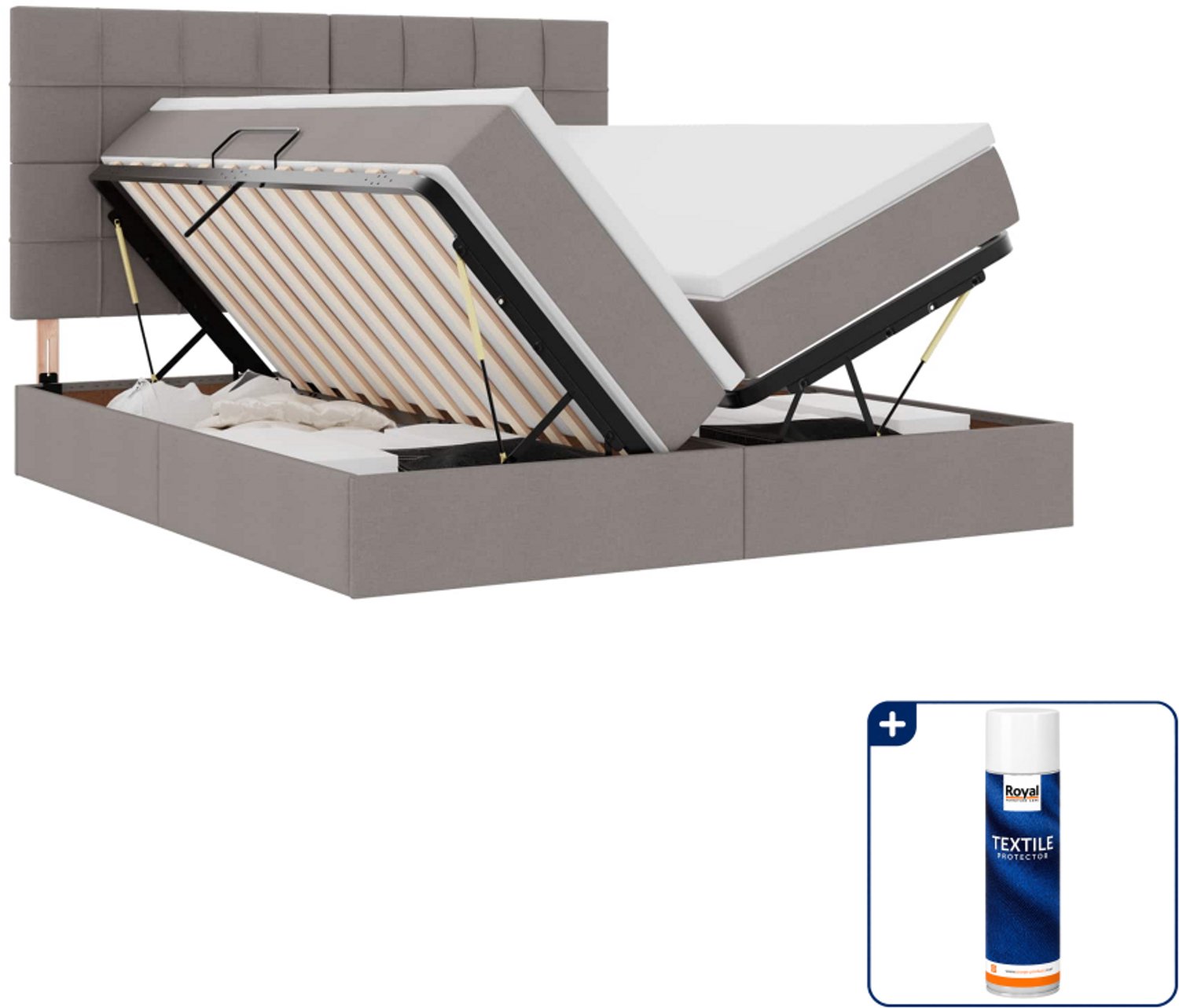 vidaXL Opbergbed - 200 x 200 cm - taupe - Inclusief textielbeschermer 500 ml