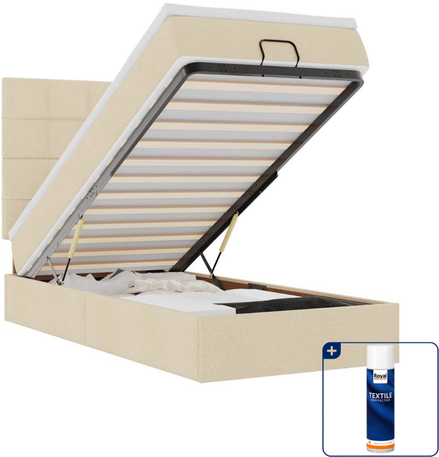 vidaXL ottoman bed met matras 80 x 200 cm - stof - crèmekleurig - Inclusief textielbeschermer 500 ml Zwart