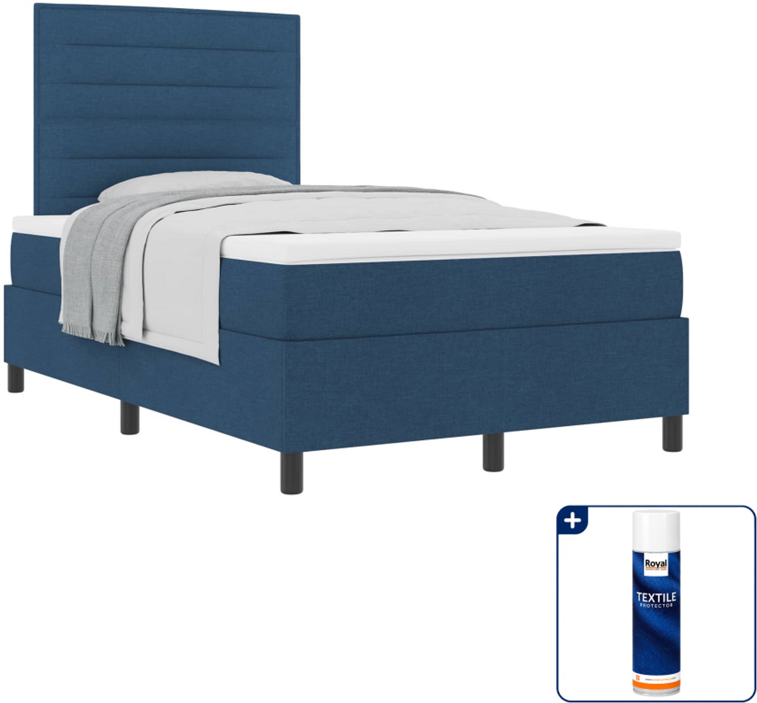 vidaXL boxspringbed - 120 x 190 cm - stof - blauw - Inclusief textielbeschermer 500 ml Blauwgroen