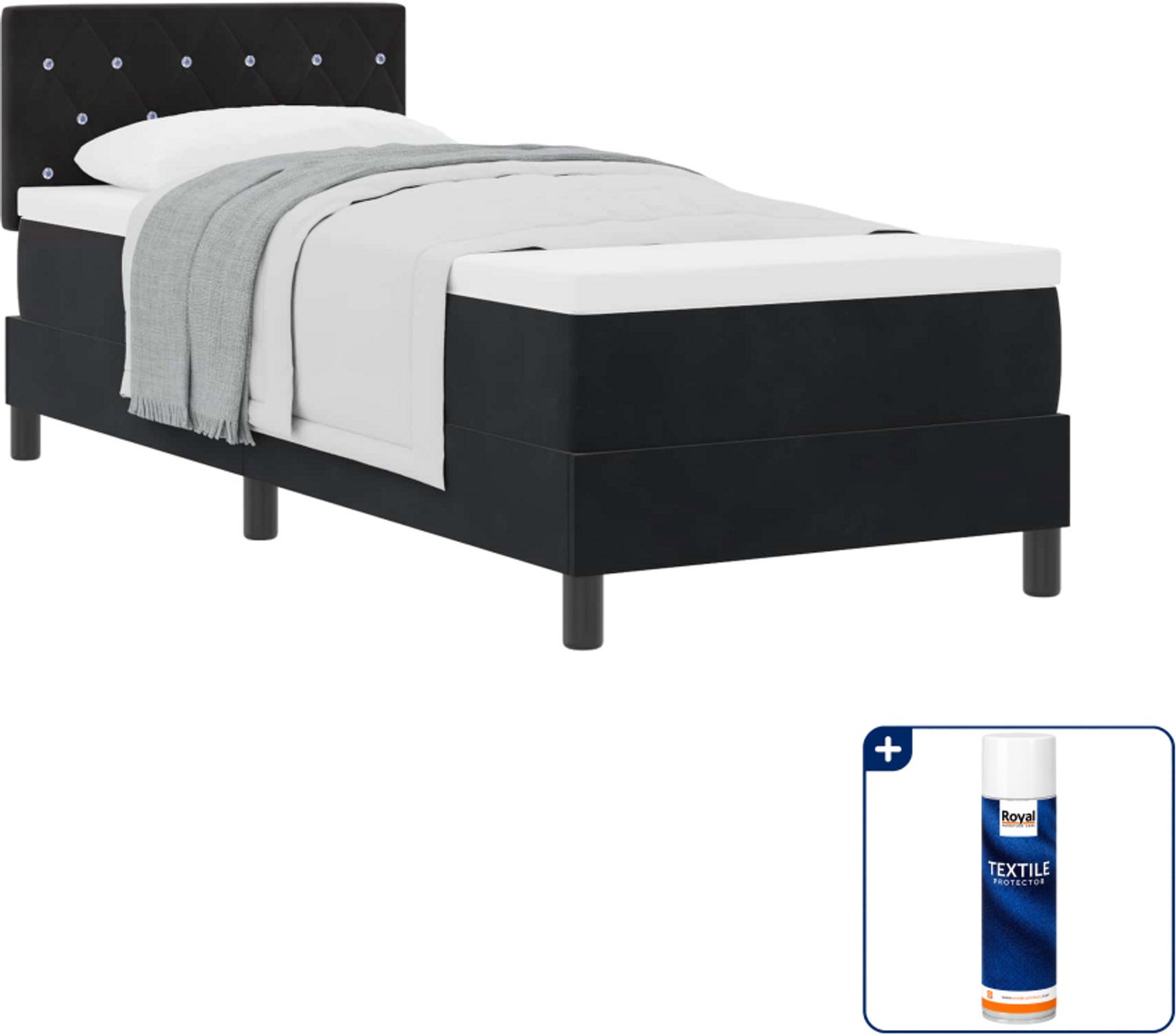 vidaXL boxspringbed met matras - 80 x 200 cm - fluweel - zwart - Inclusief textielbeschermer 500 ml