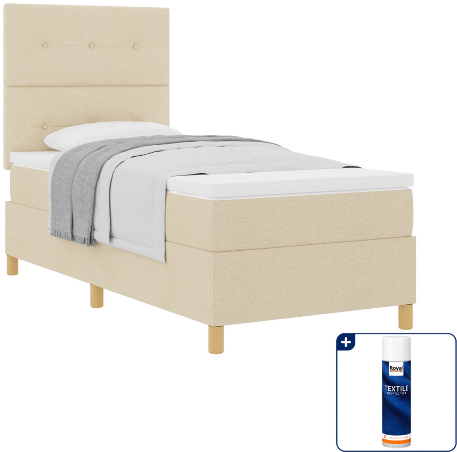 vidaXL boxspringbed 90 x 200 cm - stof - crème - Inclusief textielbeschermer 500 ml