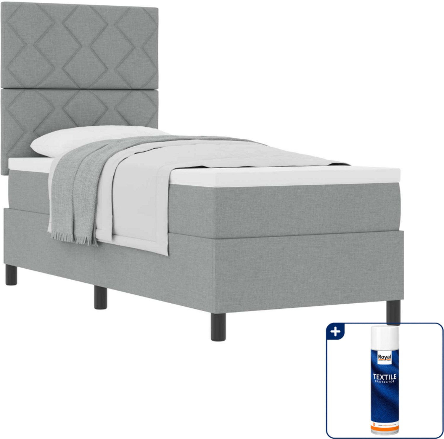vidaXL boxspringbed - 80 x 200 cm - stof - lichtgrijs - Inclusief textielbeschermer 500 ml