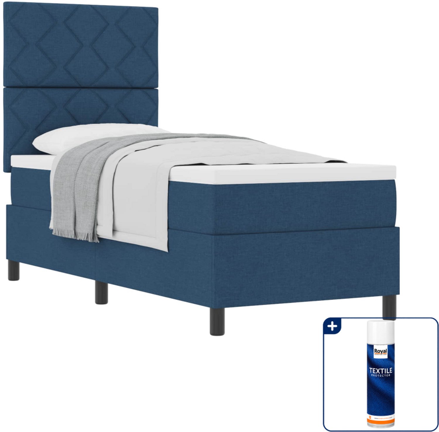 vidaXL boxspringbed - 80 x 200 cm - stof - blauw - Inclusief textielbeschermer 500 ml Marineblauw