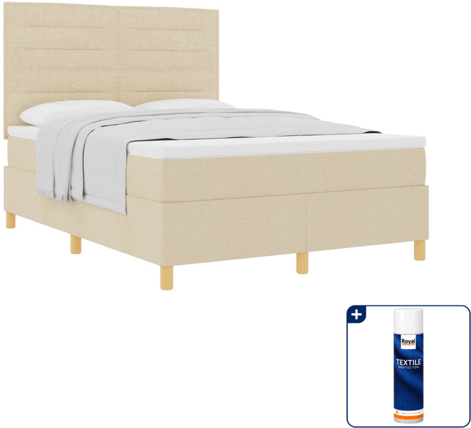 vidaXL boxspringbed met matras - Small double - 140 x 200 cm - crème - Inclusief textielbeschermer 500 ml