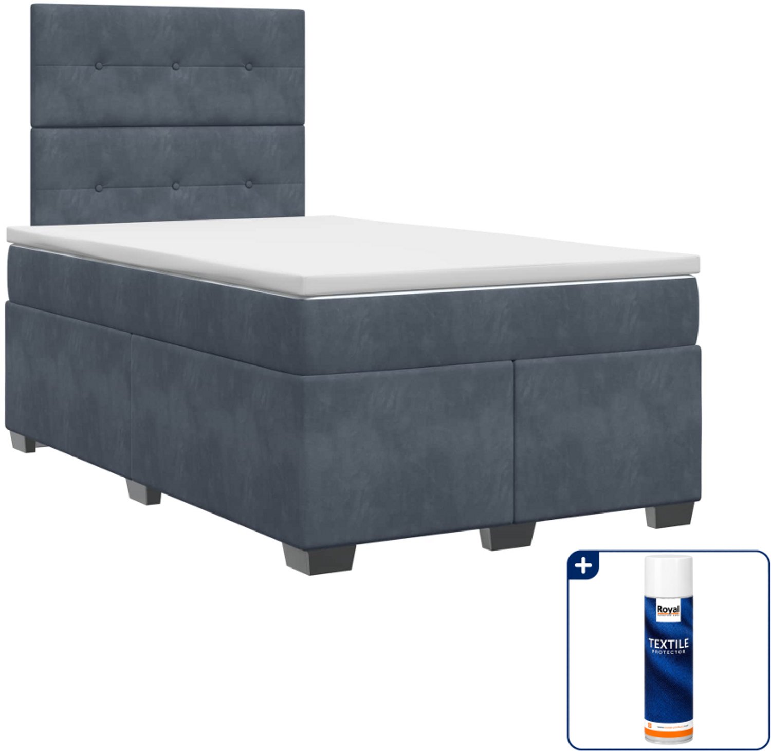 vidaXL boxspringbed met matras - 120 x 200 cm - fluweel - donkergrijs - Inclusief textielbeschermer 500 ml Donker Grijn