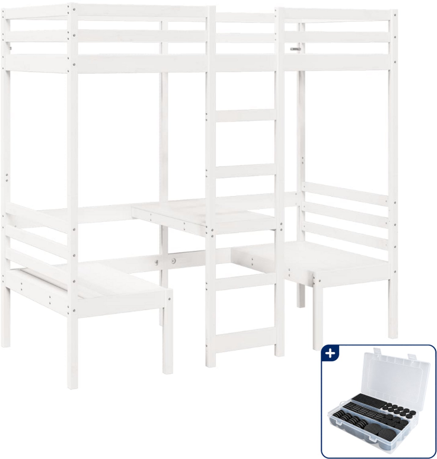 vidaXL hoogslaper met bureau en stoelen - 90 x 190 cm - wit - Inclusief antikrasvilt 177-delig