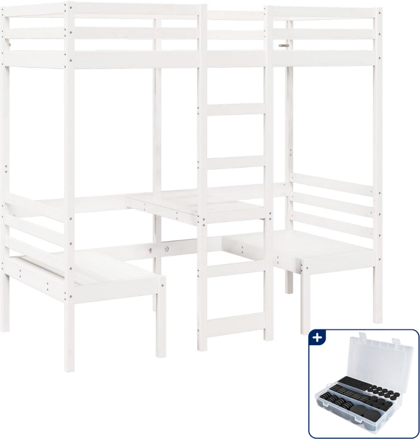 vidaXL hoogslaper met bureau en 2 stoelen - 80 x 200 cm - wit - Inclusief antikrasvilt 177-delig