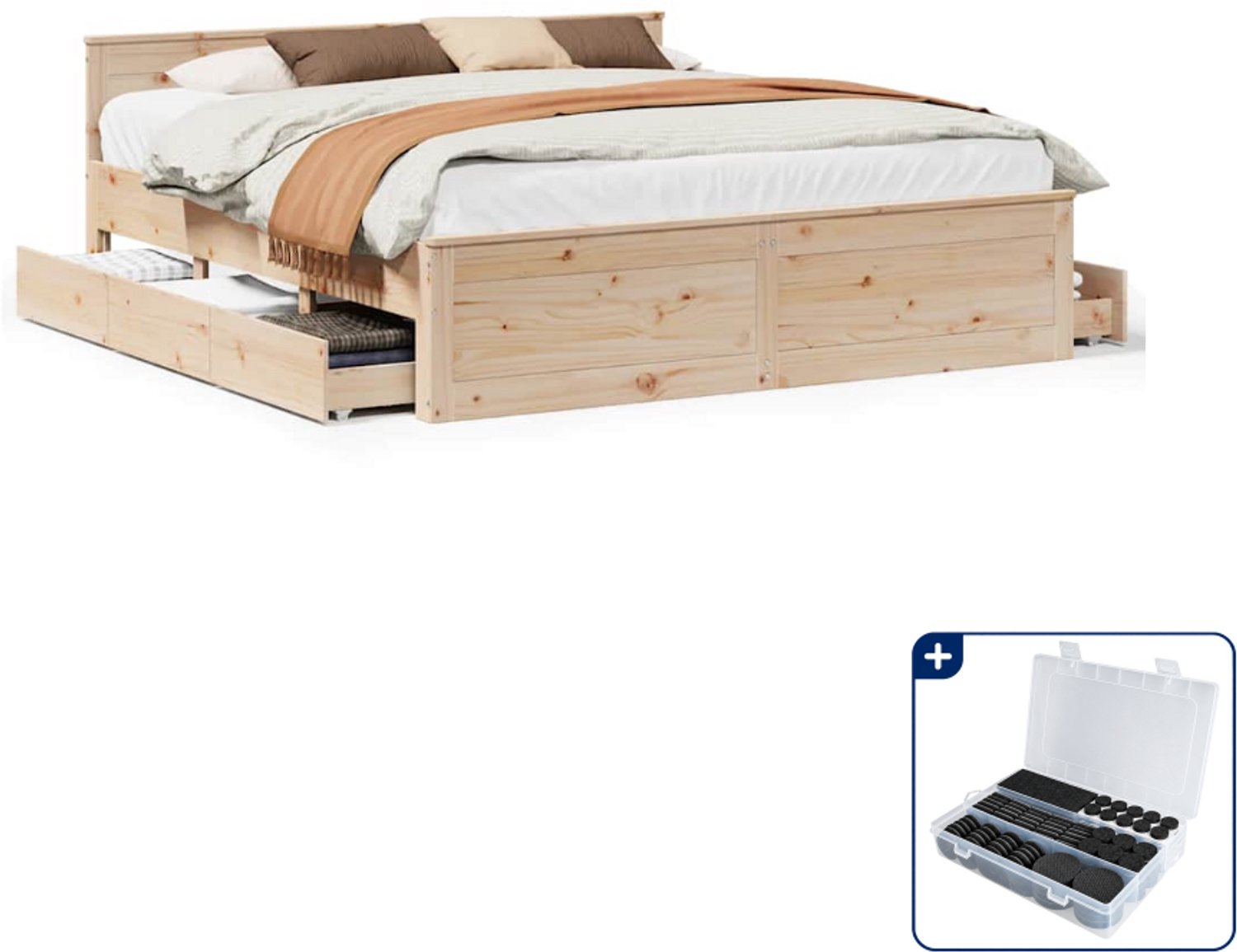 vidaXL bedframe met lades - Kingsize - 180 x 200 cm - grenenhout - Inclusief antikrasvilt 177-delig Wit