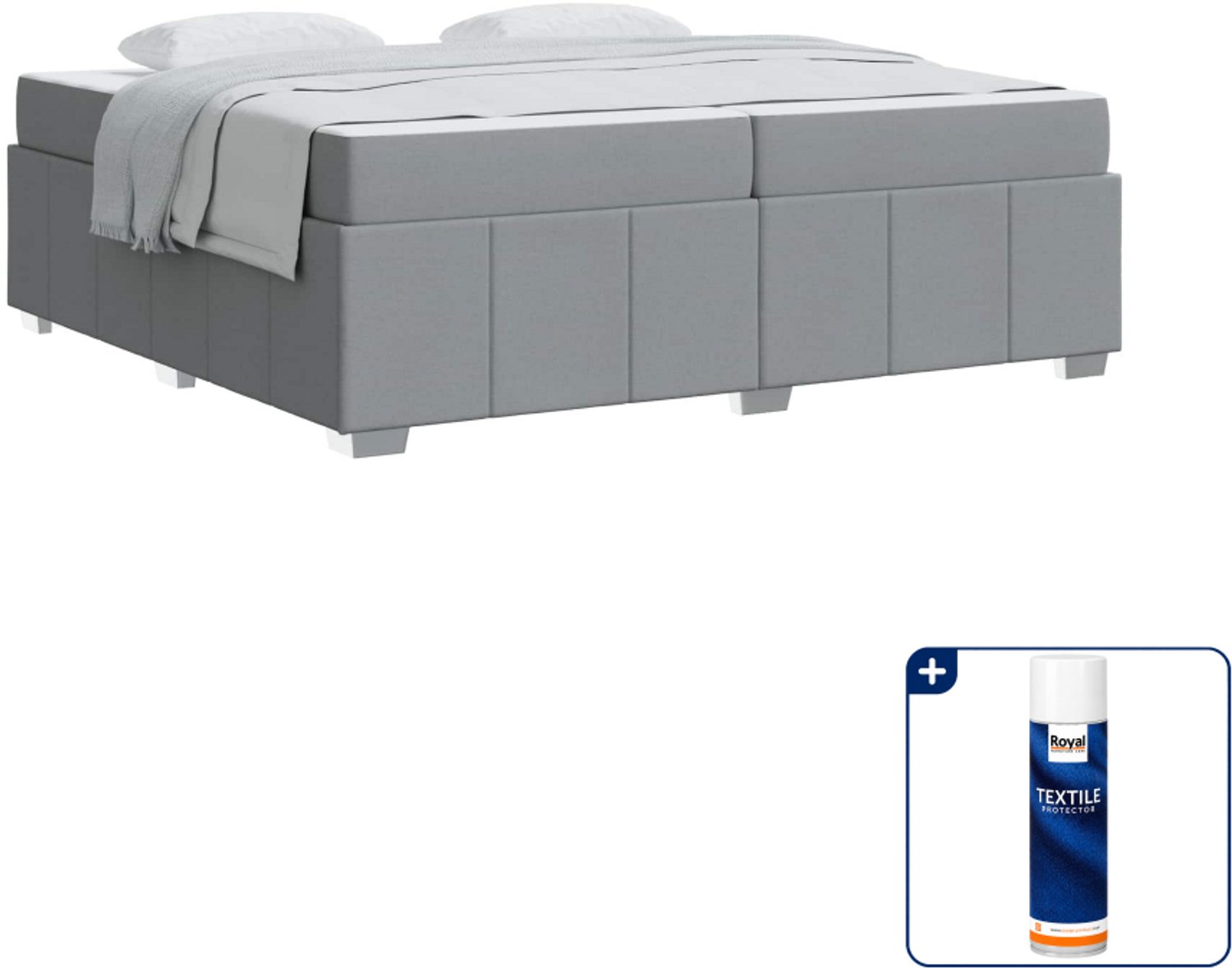 vidaXL boxspring met matras 200 x 200 cm - stof - lichtgrijs - Inclusief textielbeschermer 500 ml Blauw