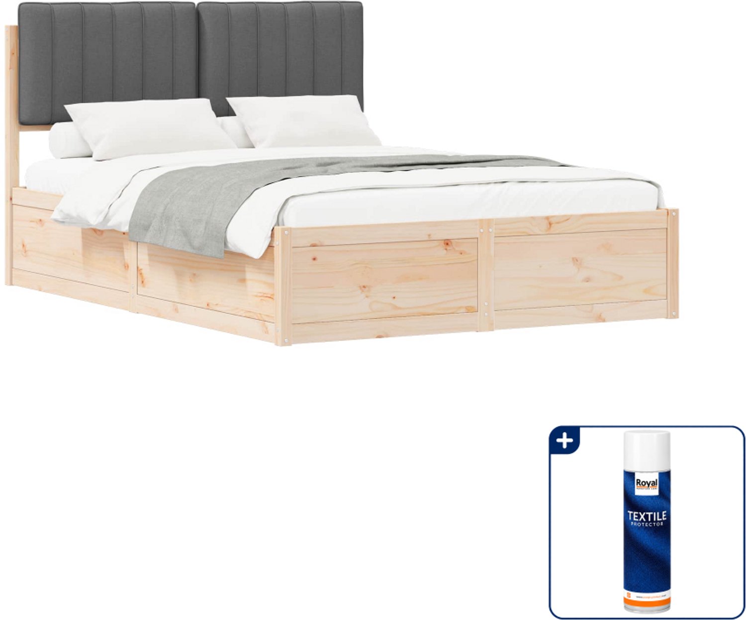 vidaXL bedframe - 140 x 190 cm - massief grenenhout - donkergrijs - Inclusief textielbeschermer 500 ml Zwart