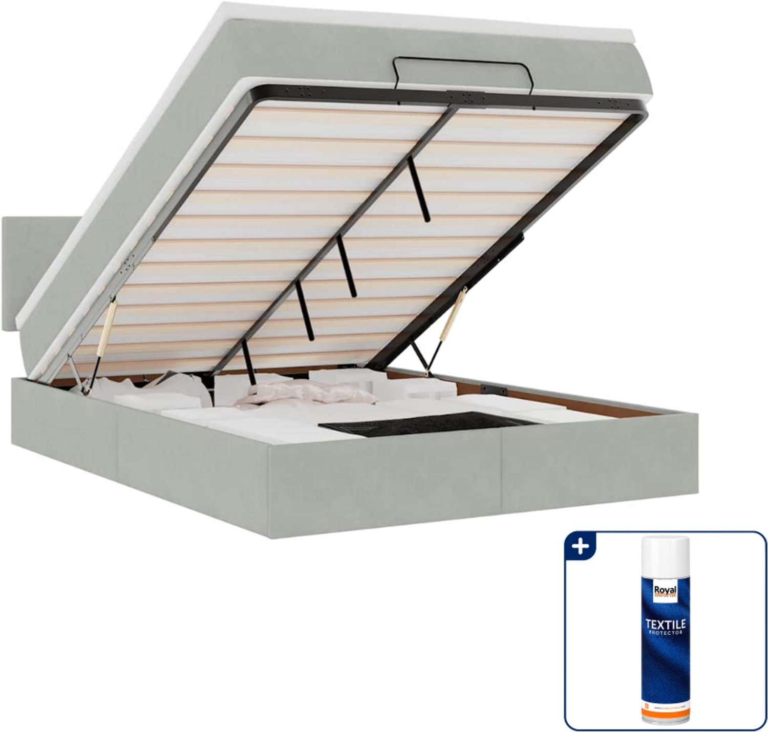 vidaXL ottoman bed met matras - small double 140 x 200 cm - lichtgrijs - Inclusief textielbeschermer 500 ml Roze