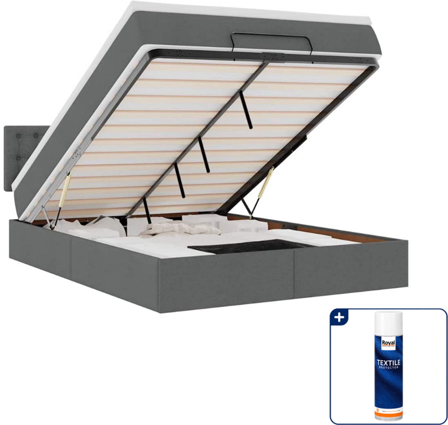 vidaXL bed met matras en LED - small double - 140x200 cm - donkergrijs - Inclusief textielbeschermer 500 ml