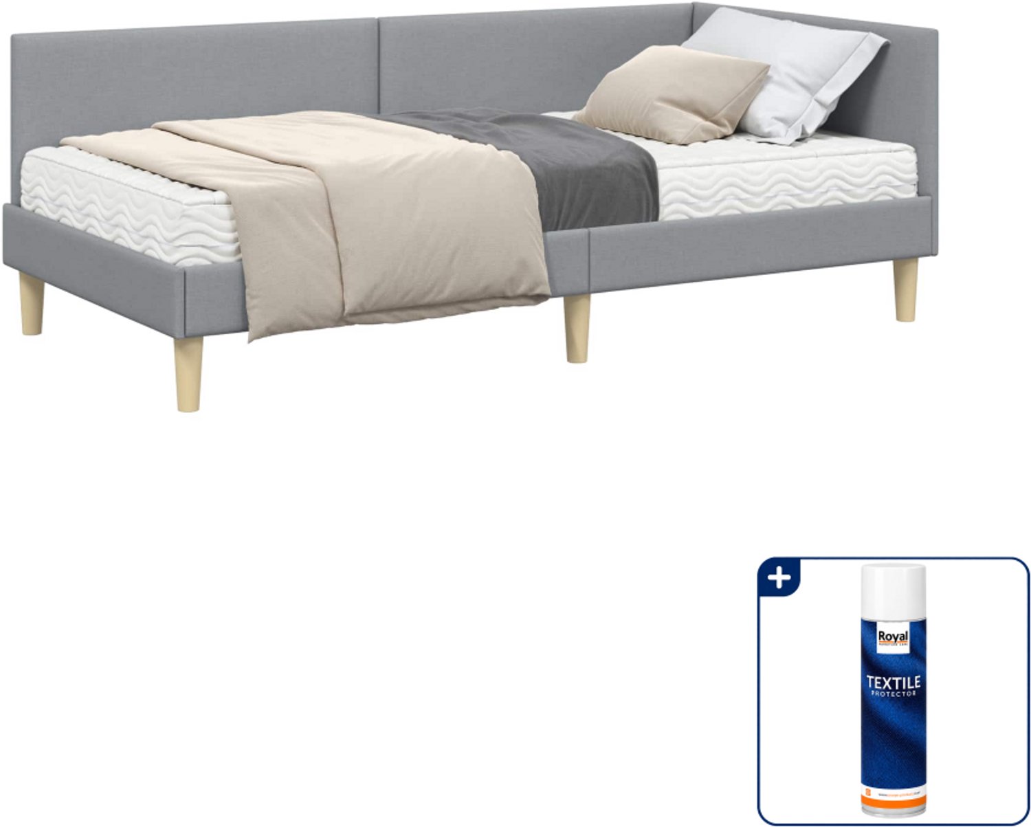 vidaXL hoekbed met matras - 90 x 190 cm - stof - lichtgrijs - Inclusief textielbeschermer 500 ml Taupe