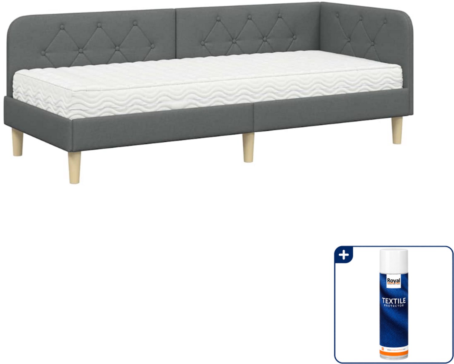 vidaXL hoekbed met matras - 80 x 200 cm - stof - donkergrijs - Inclusief textielbeschermer 500 ml Lichtgrijs