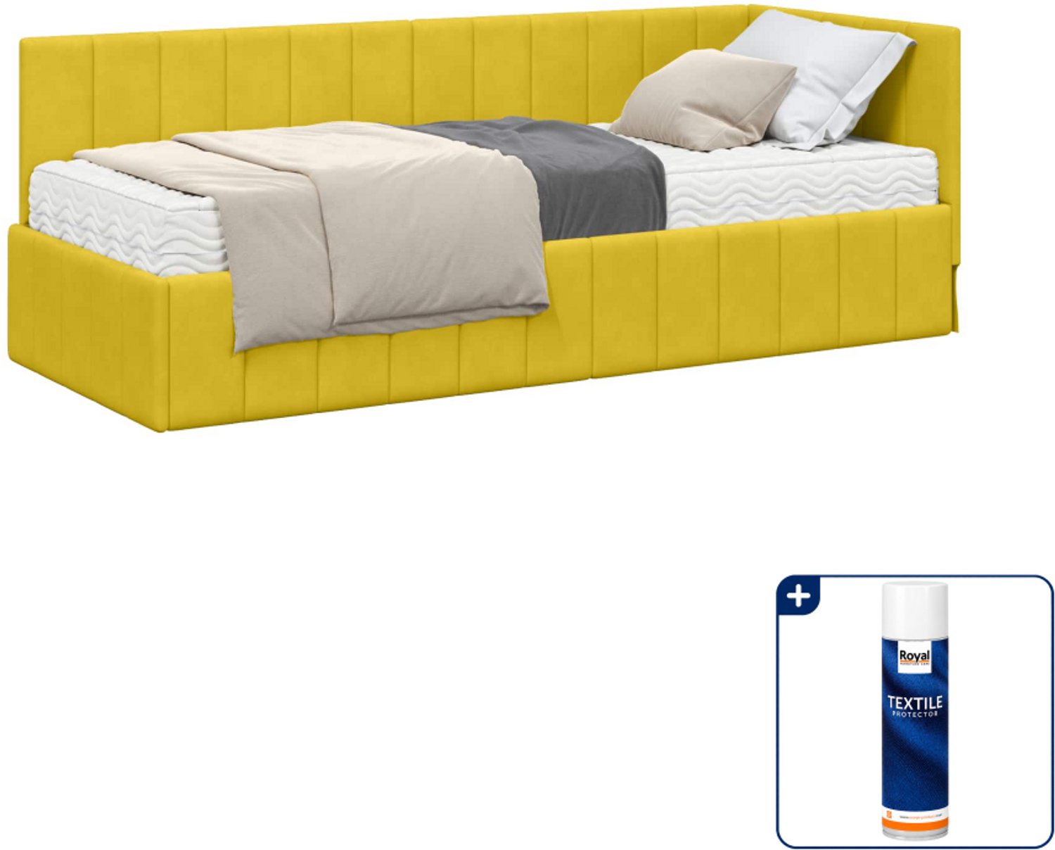 vidaXL hoekbedframe met matras - 80 x 200 cm - fluweel - geel - Inclusief textielbeschermer 500 ml Zwart