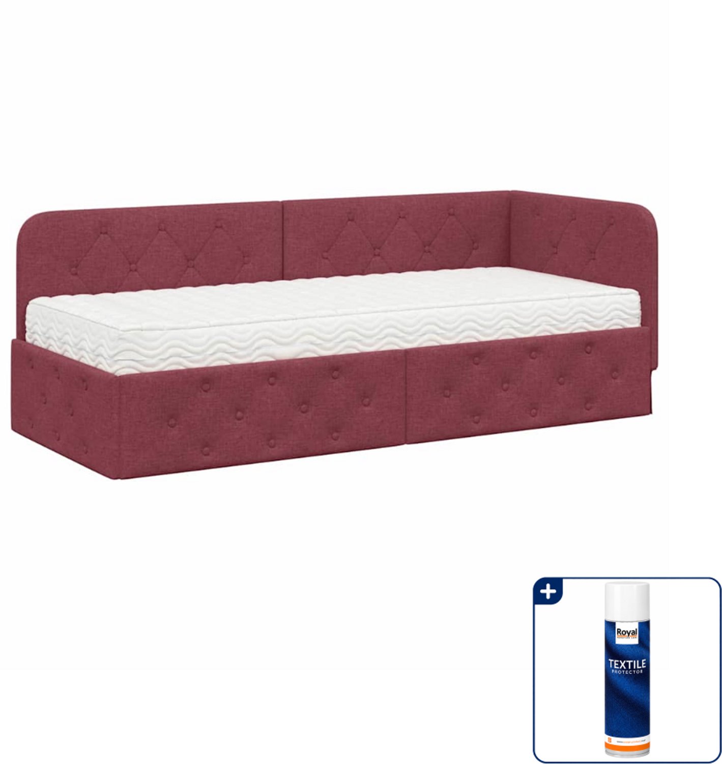 vidaXL hoekbedframe - 80 x 200 cm - stof - wijnrood - Inclusief textielbeschermer 500 ml Lichtgrijs
