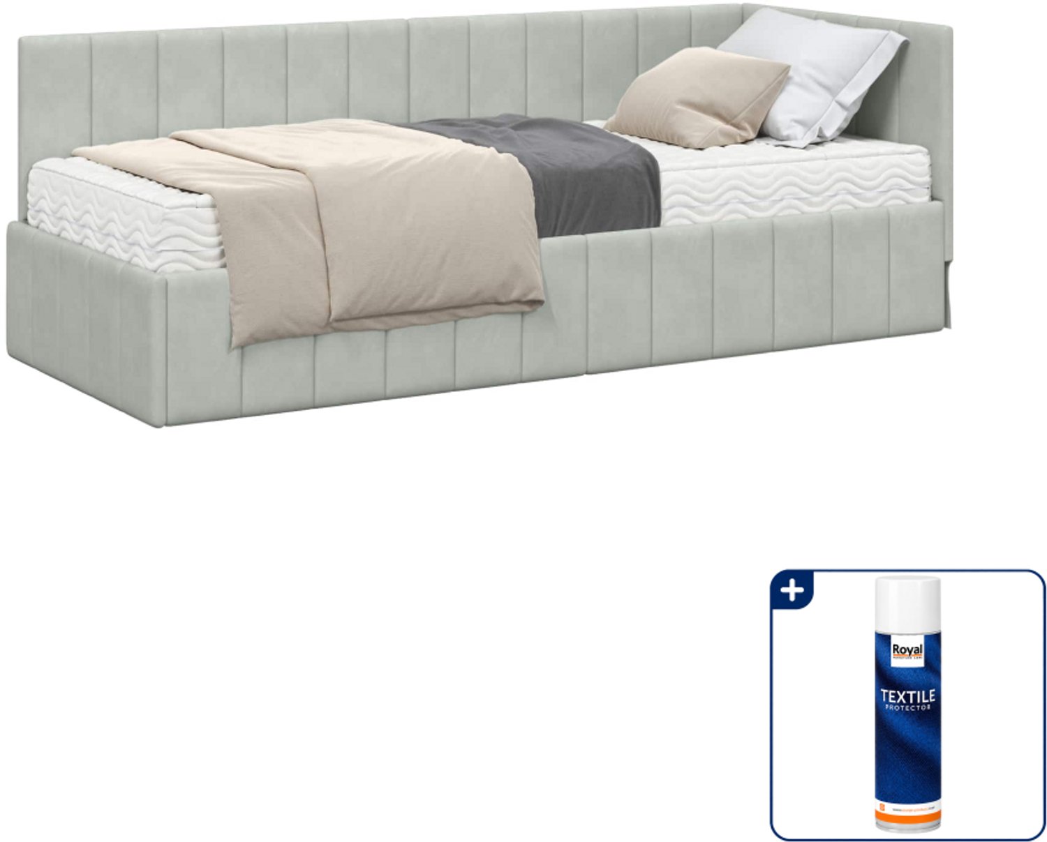 vidaXL hoekbedframe met matras 2 st - 80 x 200 cm - lichtgrijs - Inclusief textielbeschermer 500 ml