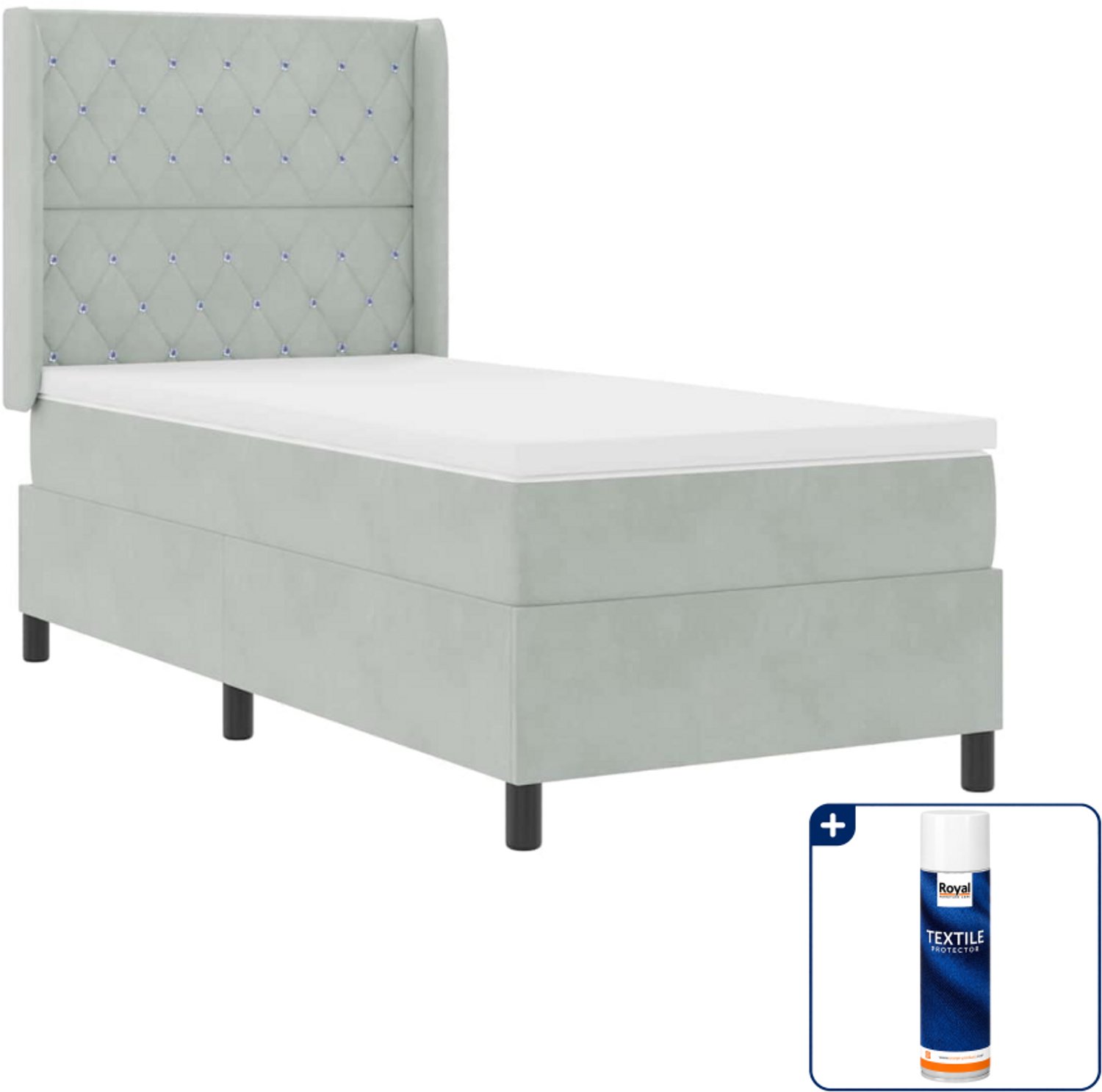 vidaXL boxspringbed met matras 90 x 190 cm - fluweel - lichtgrijs - Inclusief textielbeschermer 500 ml
