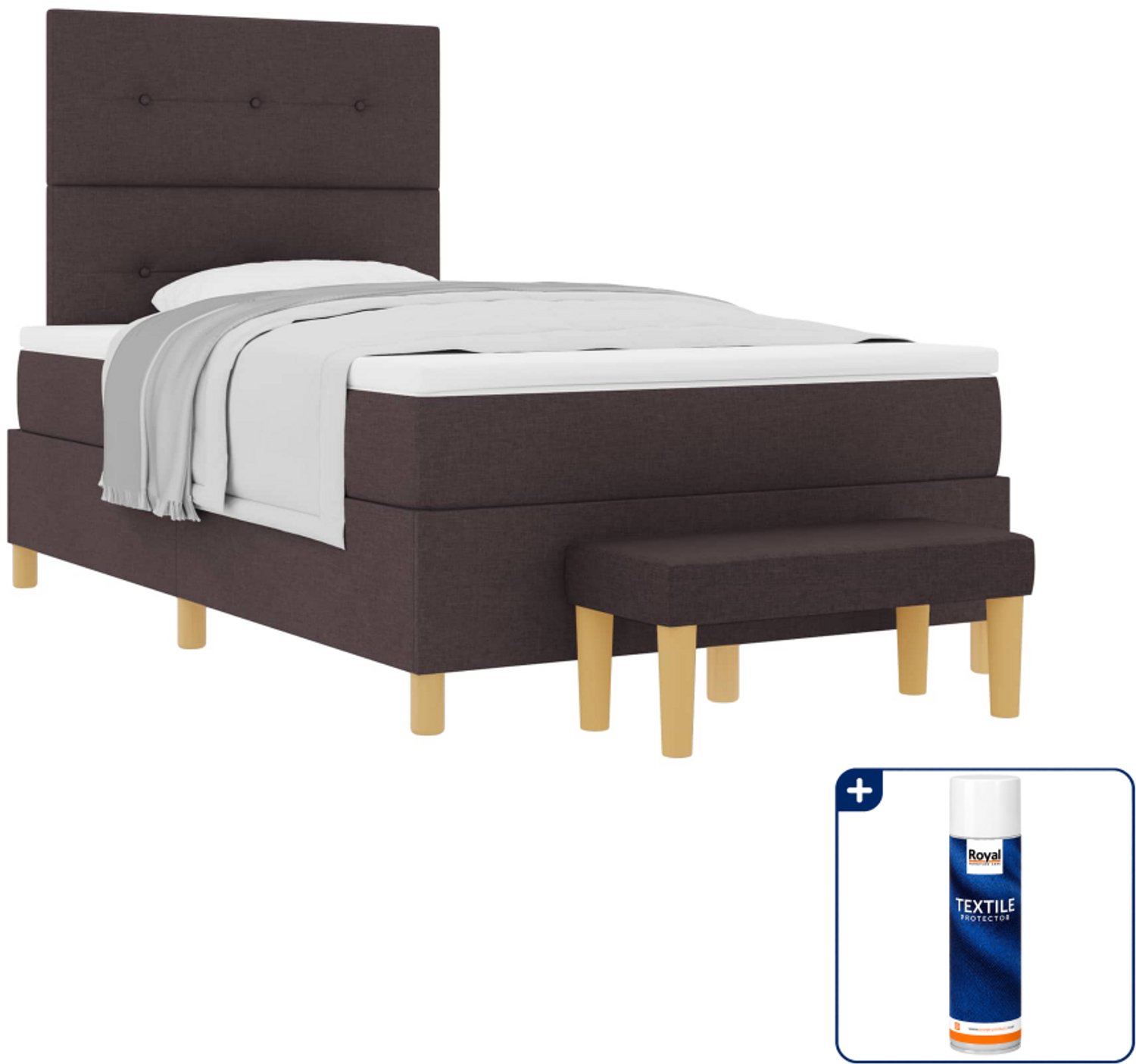 vidaXL boxspring met bank - 120 x 190 cm - donkerbruin - Inclusief textielbeschermer 500 ml