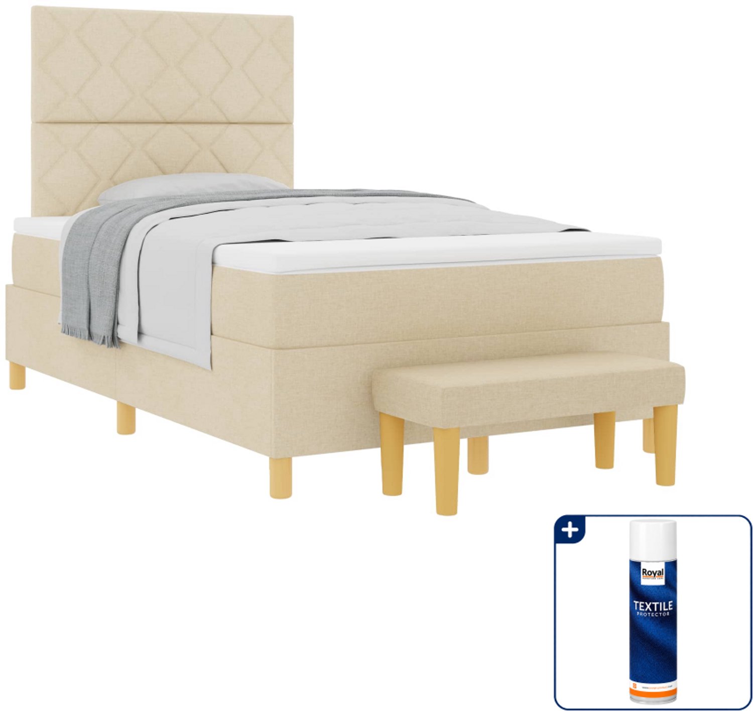 vidaXL boxspring met matras en bank - 120 x 190 cm - crème - Inclusief textielbeschermer 500 ml