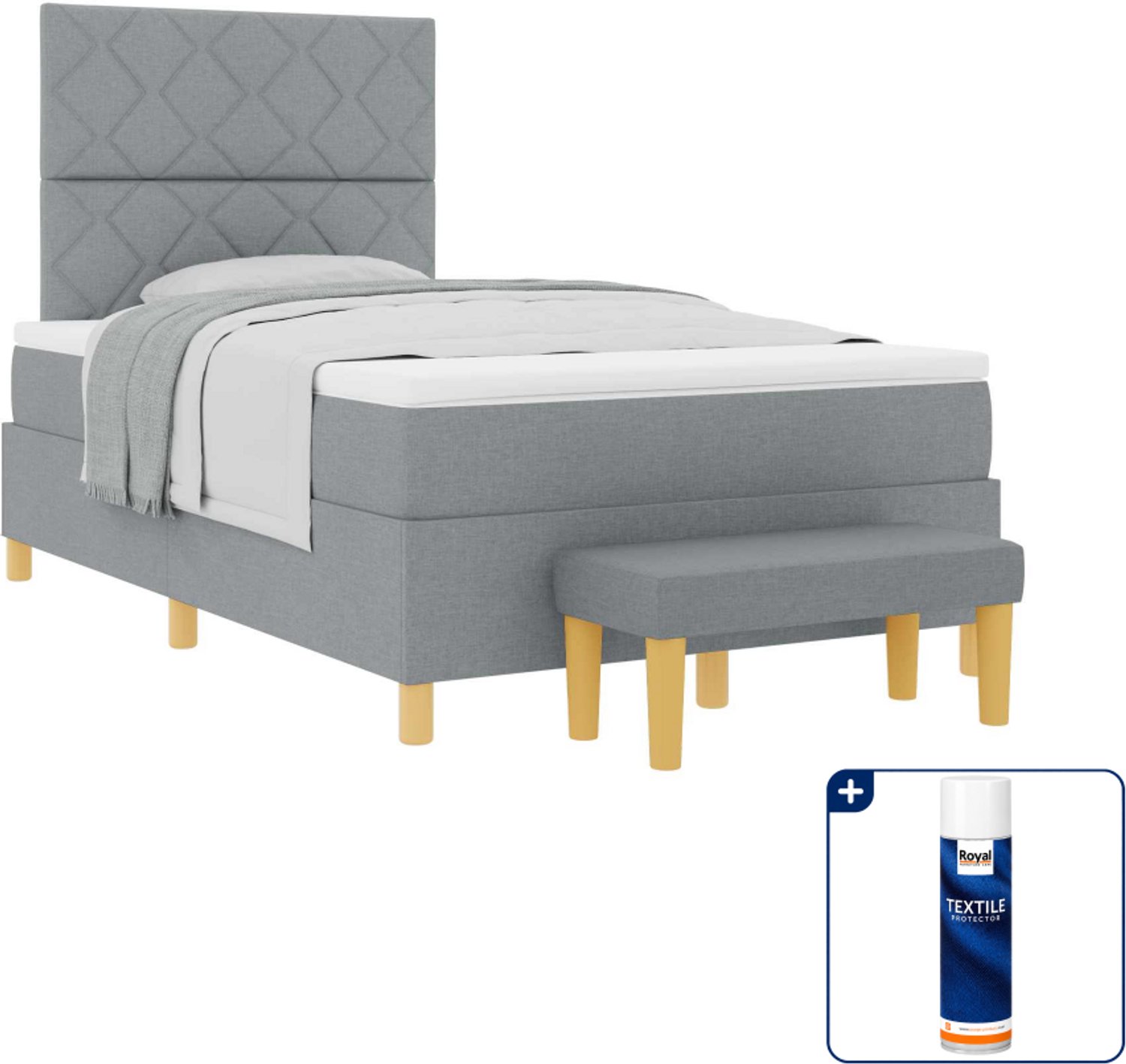 vidaXL boxspring bed met matras en bank - 120 x 190 cm - lichtgrijs - Inclusief textielbeschermer 500 ml