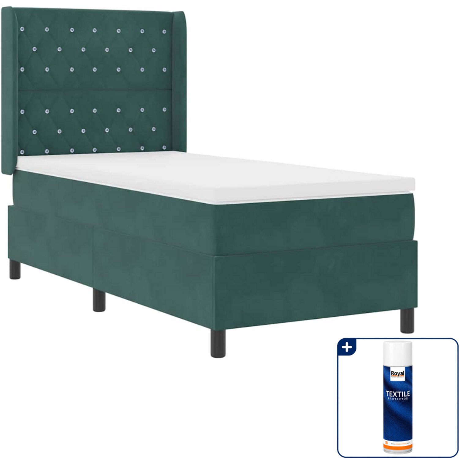 vidaXL boxspringbed met matras met led - 90 x 190 cm - fluweel - donkergroen - Inclusief textielbeschermer 500 ml