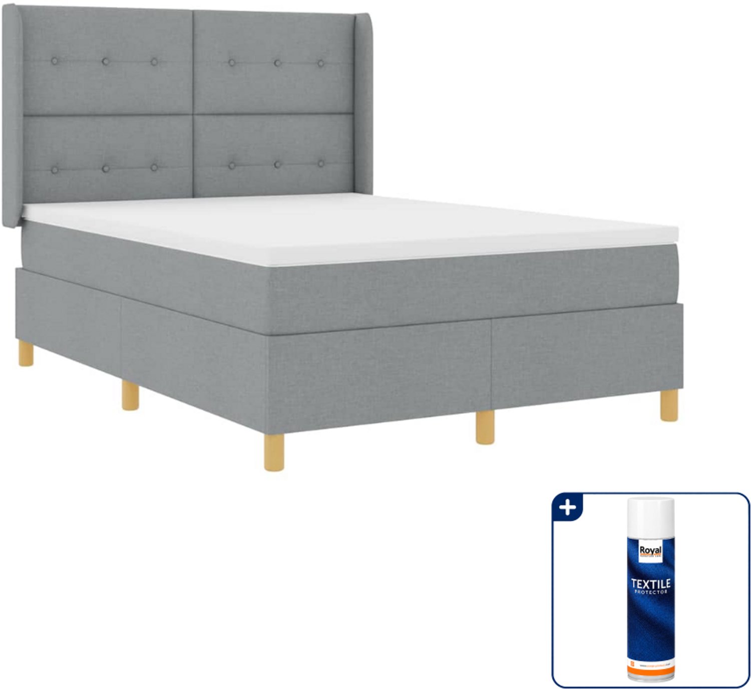vidaXL boxspringbed - Queensize - 160 x 200 cm - lichtgrijs - Inclusief textielbeschermer 500 ml
