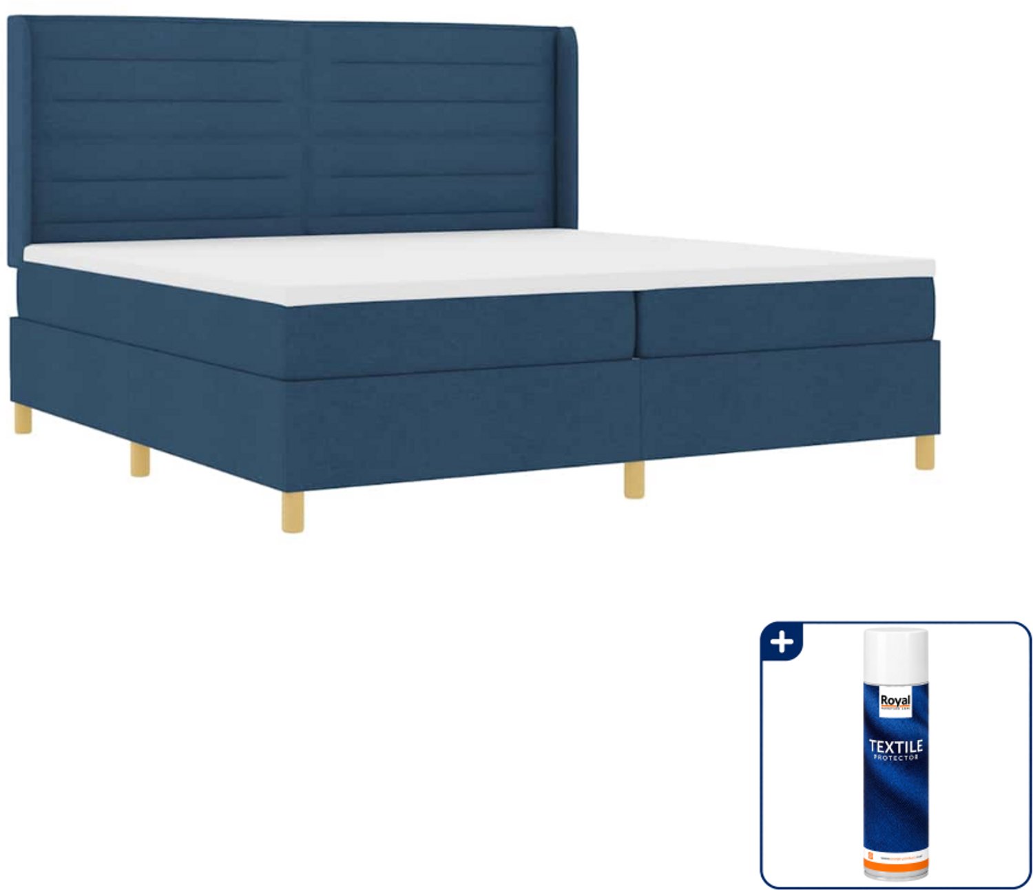 vidaXL Boxspringbed - super kingsize - 200 x 200 cm - blauw - Inclusief textielbeschermer 500 ml