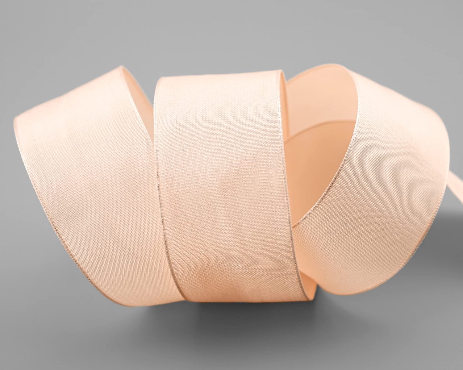 Zijdenband met draadranden - 20 m x 40 mm - Licht abrikoos