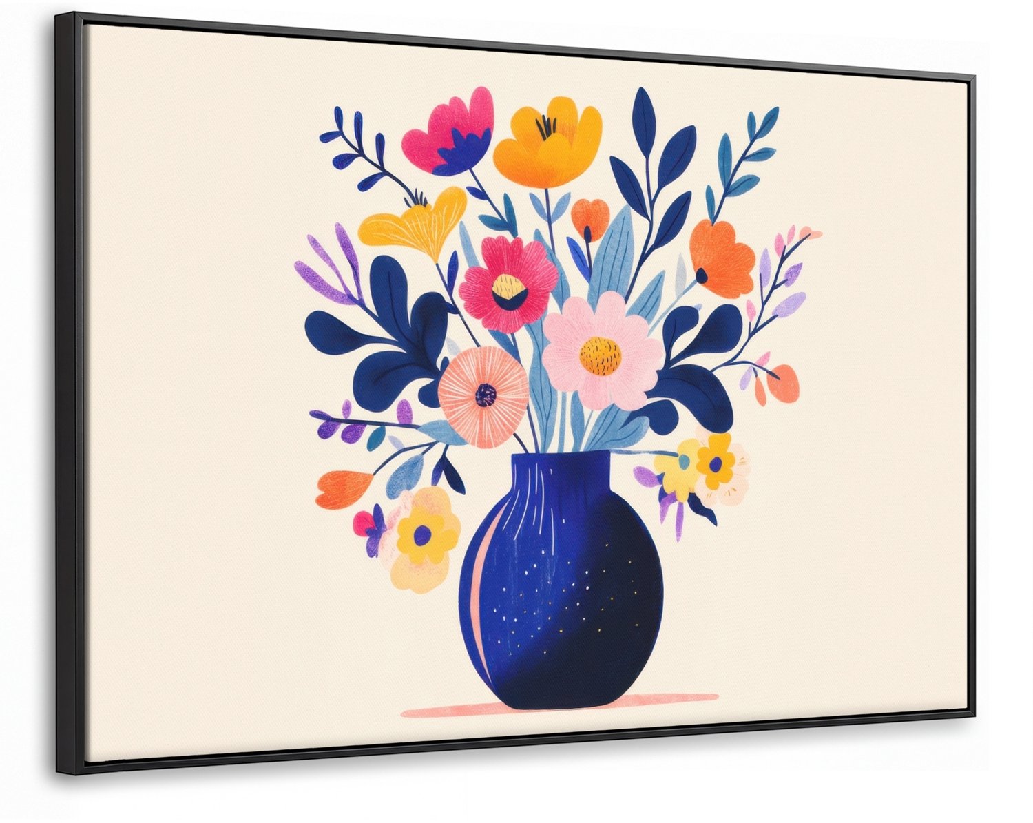 Canvas Schilderij met Baklijst 90x60cm - Vaas - Bloemen - Boeket - Muurdecoratie woonkamer - Slaapkamer decoratie - Kamer accessoires - Schilderijen op canvas met lijst
