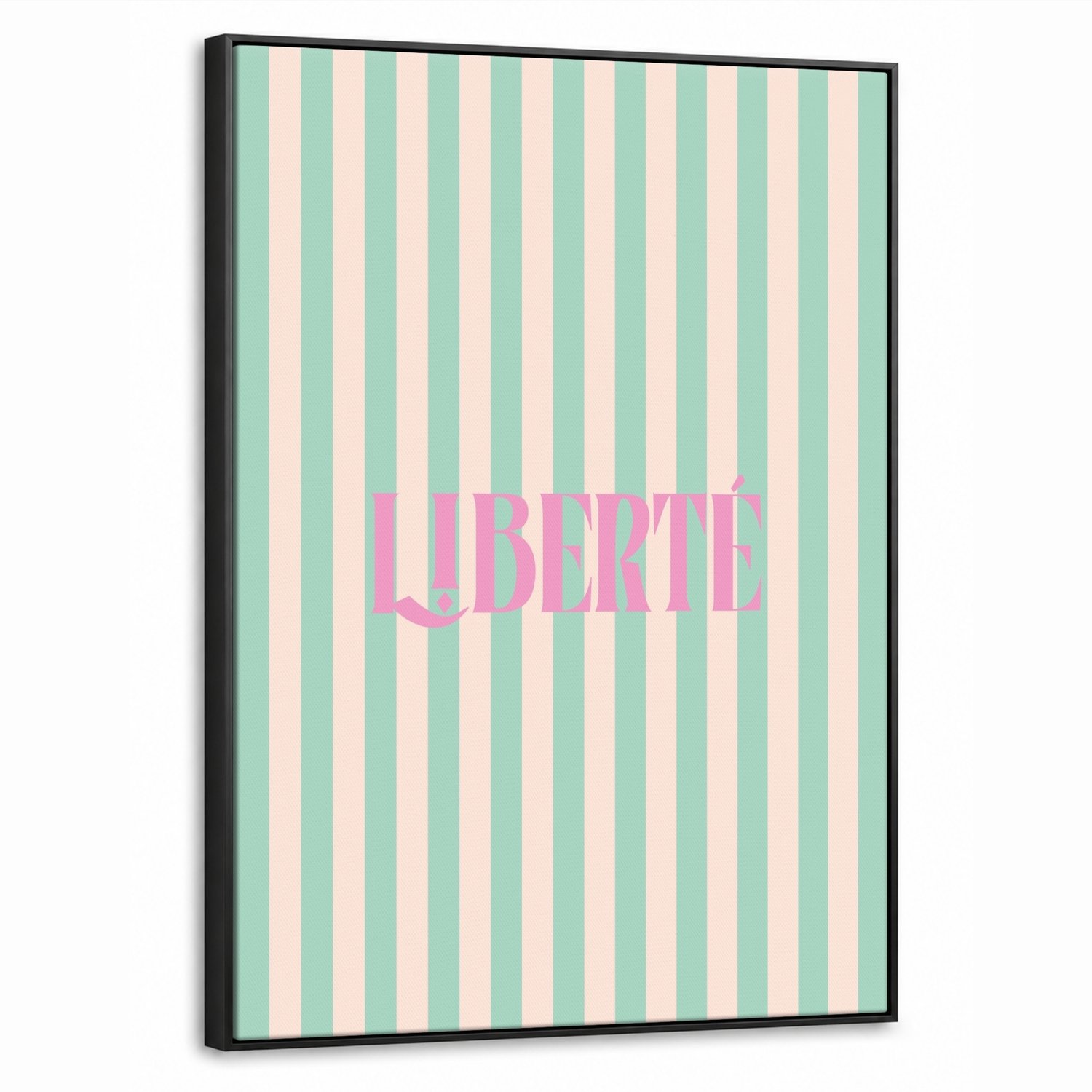 Canvas Schilderij met Baklijst 60x80cm - Roze - Groen - Strepen - Liberté - Muurdecoratie woonkamer - Slaapkamer decoratie - Kamer accessoires - Schilderijen op canvas met lijst