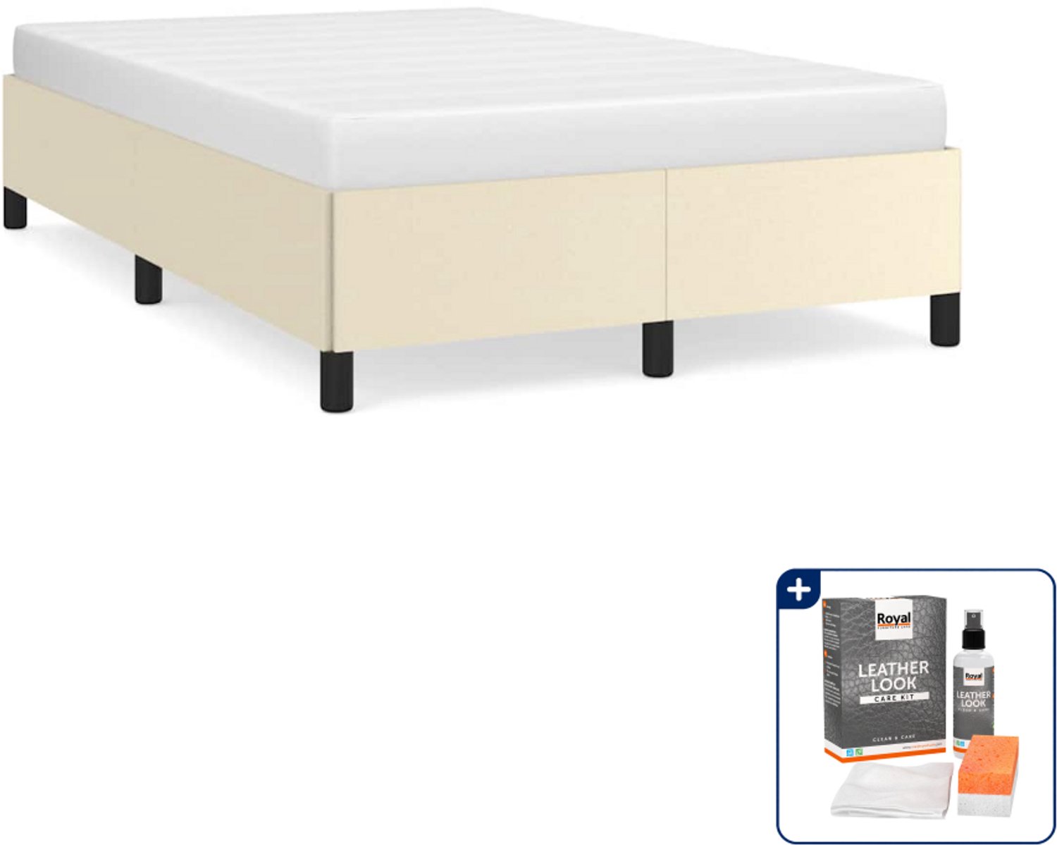 vidaXL bedframe 120 x 190 cm - kunstleer - crème - Inclusief onderhoudsset voor kunstleer 150 ml