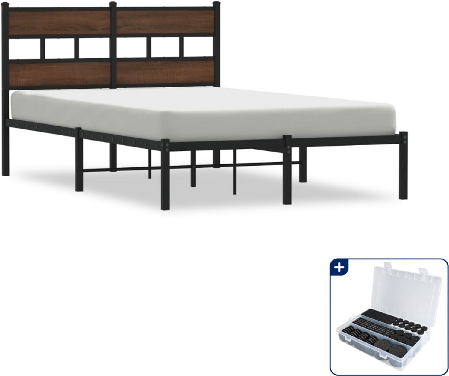 vidaXL bedframe met hoofdbord - 120 x 200 cm - bruineiken - Inclusief antikrasvilt 177-delig