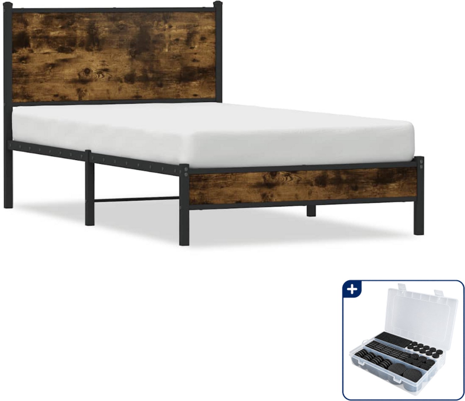 vidaXL bedframe - 100 x 200 cm - staal - gerookt eiken - Inclusief antikrasvilt 177-delig Bruin