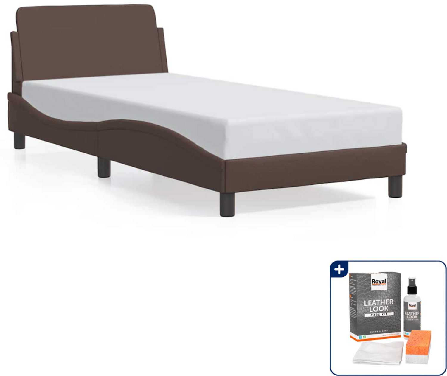 vidaXL bedframe Dover 90 x 200 cm - kunstleer - bruin - Inclusief onderhoudsset voor kunstleer 150 ml