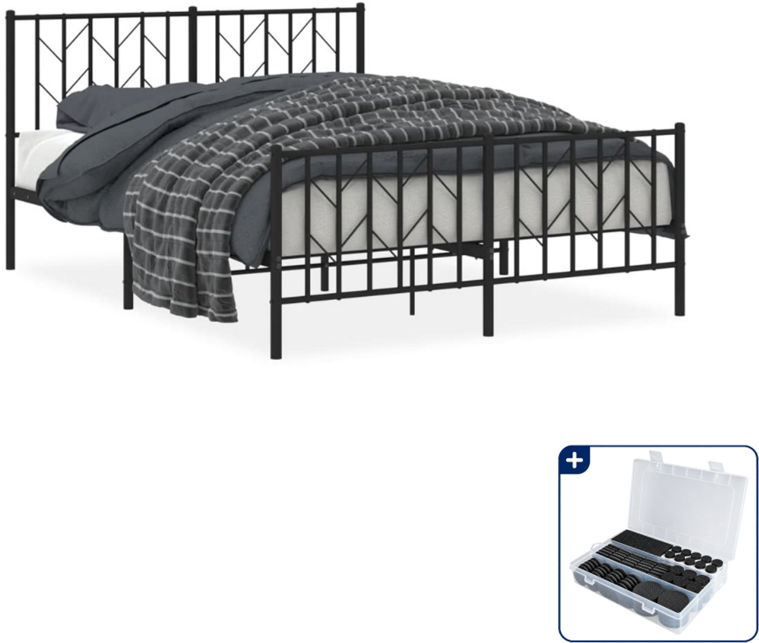 vidaXL bedframe 135 x 190 cm - staal - zwart - Inclusief antikrasvilt 177-delig
