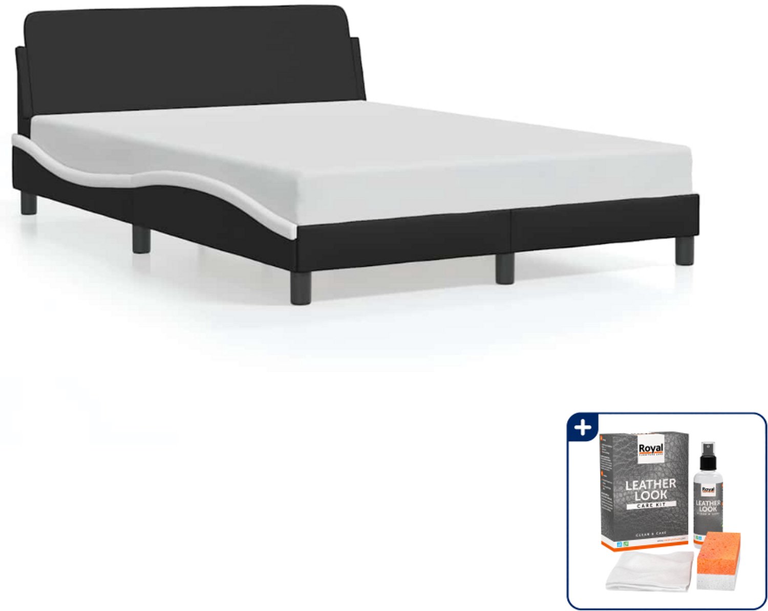 vidaXL Dover bedframe - Small double - 140 x 200 cm - zwart en wit - Inclusief onderhoudsset voor kunstleer 150 ml